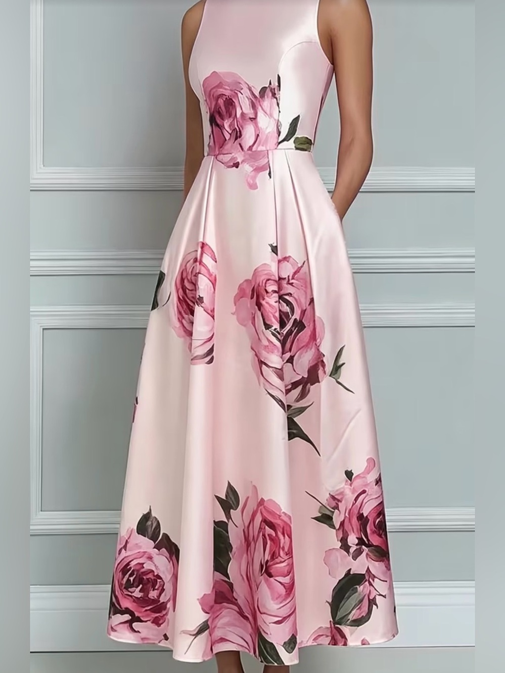Elegant Pink Floral Midi Dress